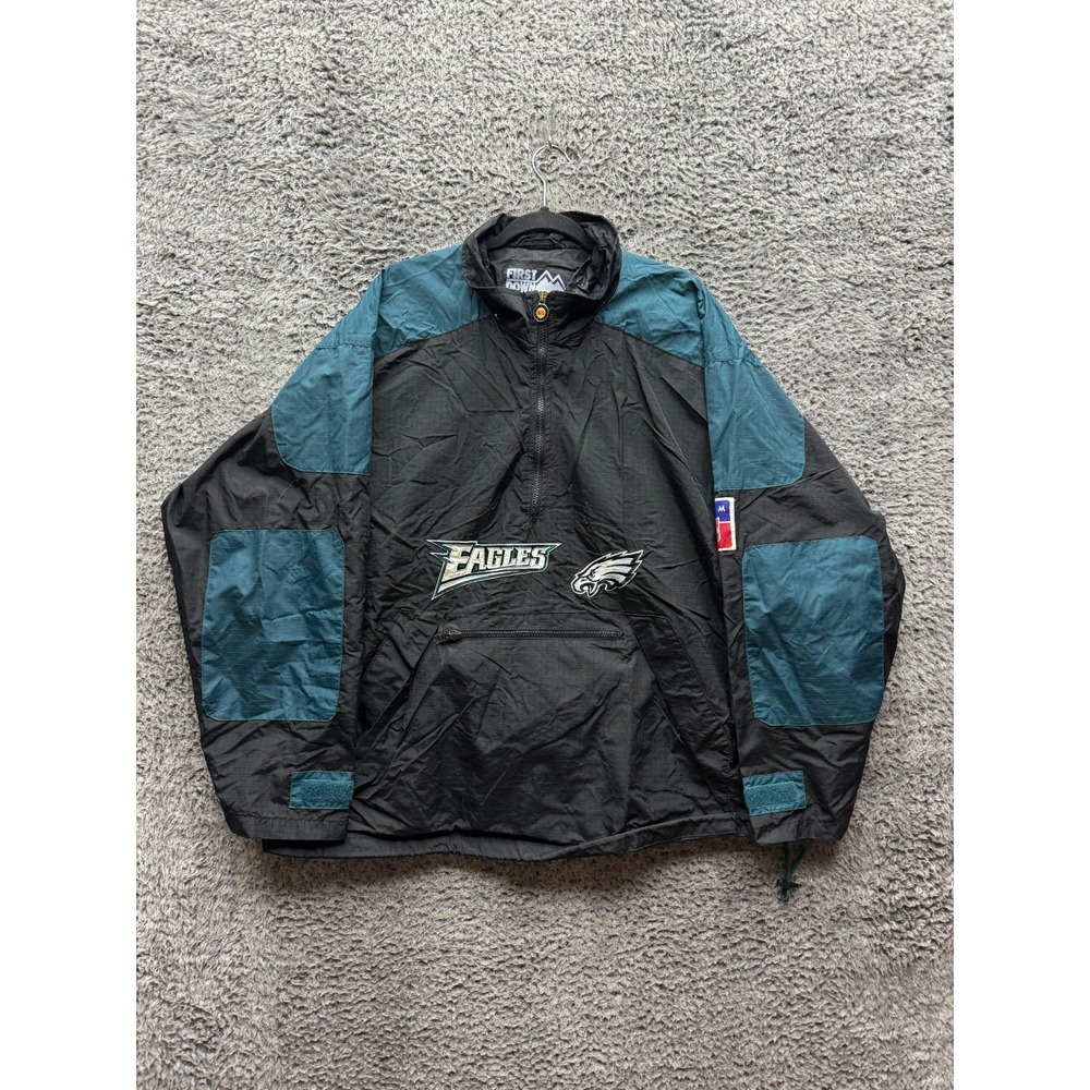 Vintage  Philadelphia Eagles NFL Half-Zip Windbreaker Jacket Black Mens Size XL